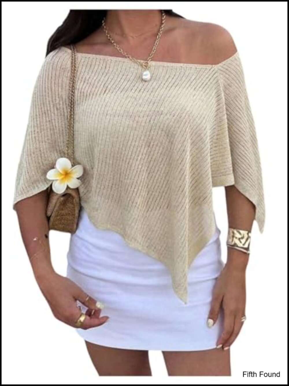 Women's Sheer Knit Poncho Top Off Shoulder Pullover Beach Cover Up